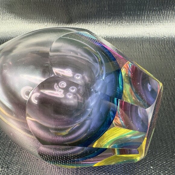 Venetian Murano Art Glass Vase Faceted Bottom Sommerso Heavy Hand Blown Glass - Picture 11 of 16